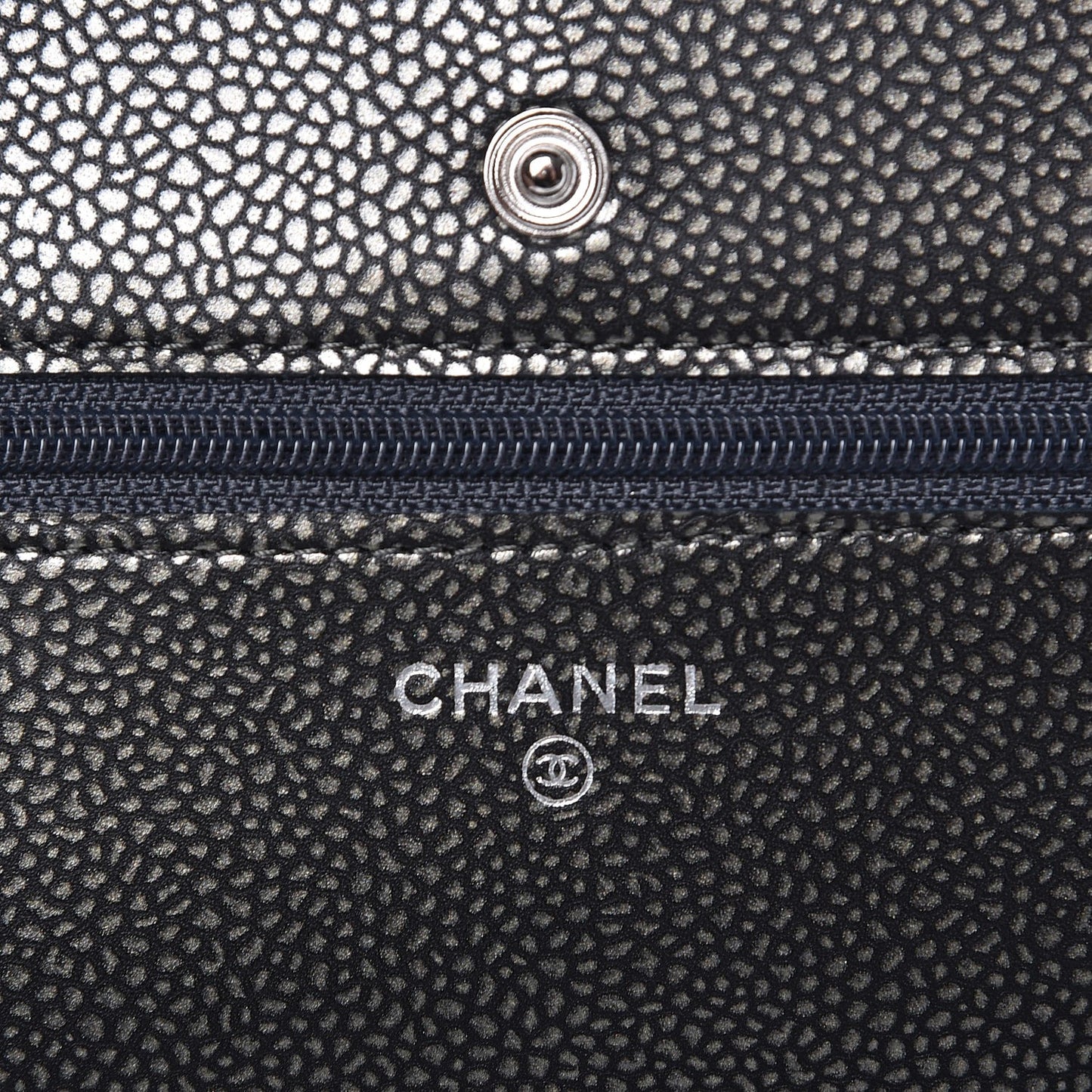 Metallic Caviar Timeless CC Wallet On Chain WOC Dark Silver