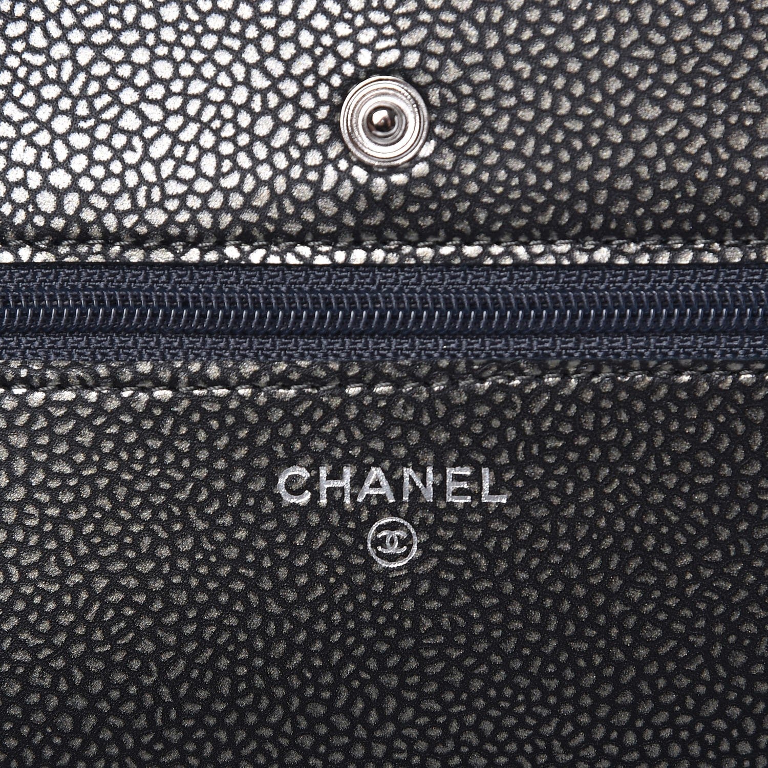 Chanel Metallic Caviar Timeless CC Wallet On Chain WOC Dark Silver 5 of 9