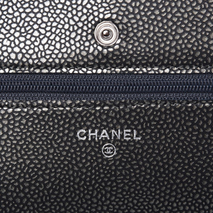 Chanel Metallic Caviar Timeless CC Wallet On Chain WOC Dark Silver 5 of 9