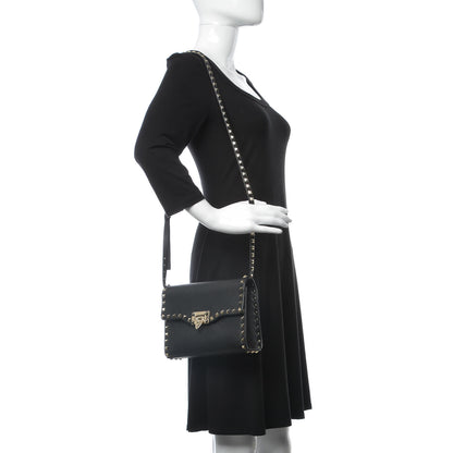 Valentino Garavani Pebbled Calfskin Medium Rockstud Flip Lock Crossbody Bag Black 2 of 7