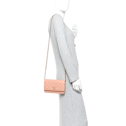 Chanel Caviar Quilted Perforated Metal CC Wallet On Chain WOC Beige 2 of 12