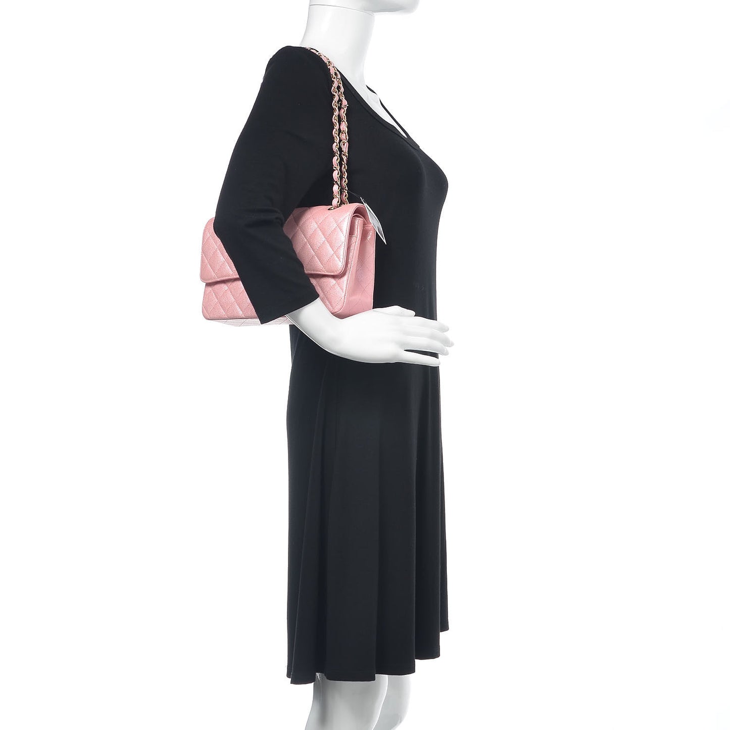 Iridescent Caviar Quilted Medium Double Flap Rose Pink