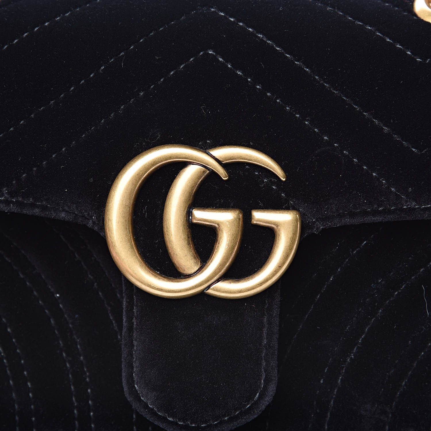Gucci Velvet Matelasse Mini GG Marmont Shoulder Bag Black 10 of 11