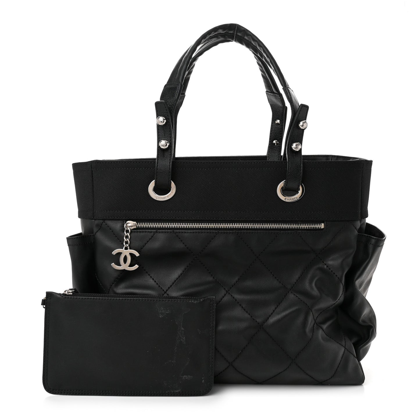 Coated Canvas Quilted Large Paris Biarritz Tote Black