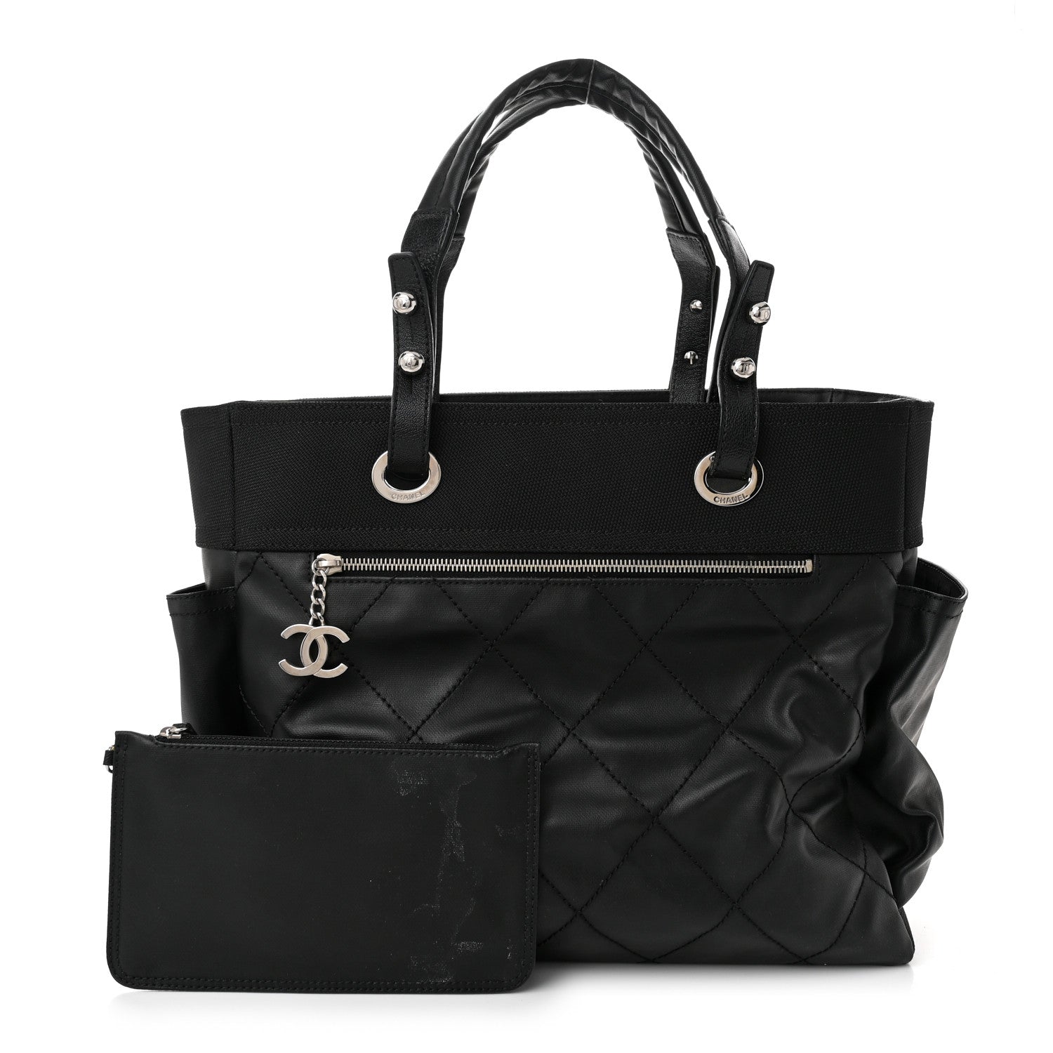 Chanel Coated Canvas Quilted Large Paris Biarritz Tote Black 3 of 13