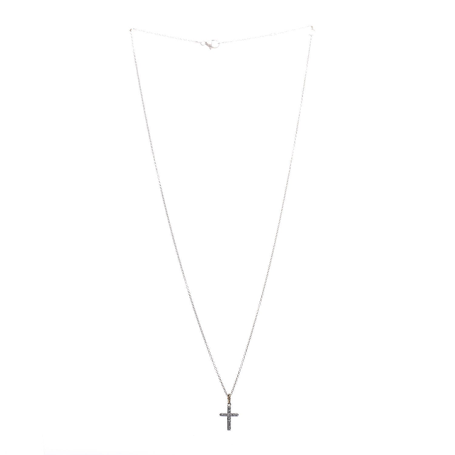 David Yurman 18K Yellow Gold Diamond Cable Collectibles Cross Necklace 3 of 6