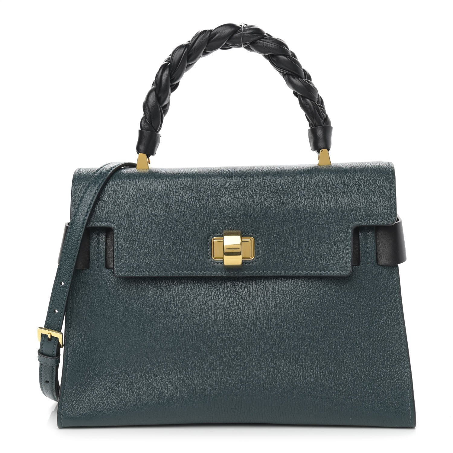 Miu Miu Goatskin Madras Click Top Handle Petrolio Black 1 of 11