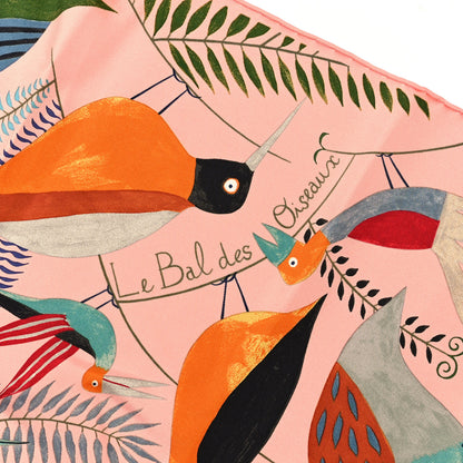 Hermes Silk Le Bal Des Oiseaux Scarf 90 Rose Multicolor 4 of 6