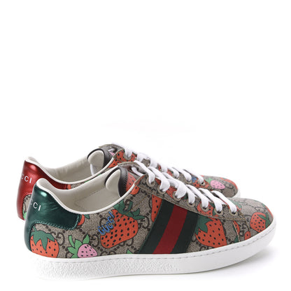 Gucci GG Supreme Monogram Strawberry Web Womens Ace Sneakers 35 Beige Multicolor Red Green 4 of 10