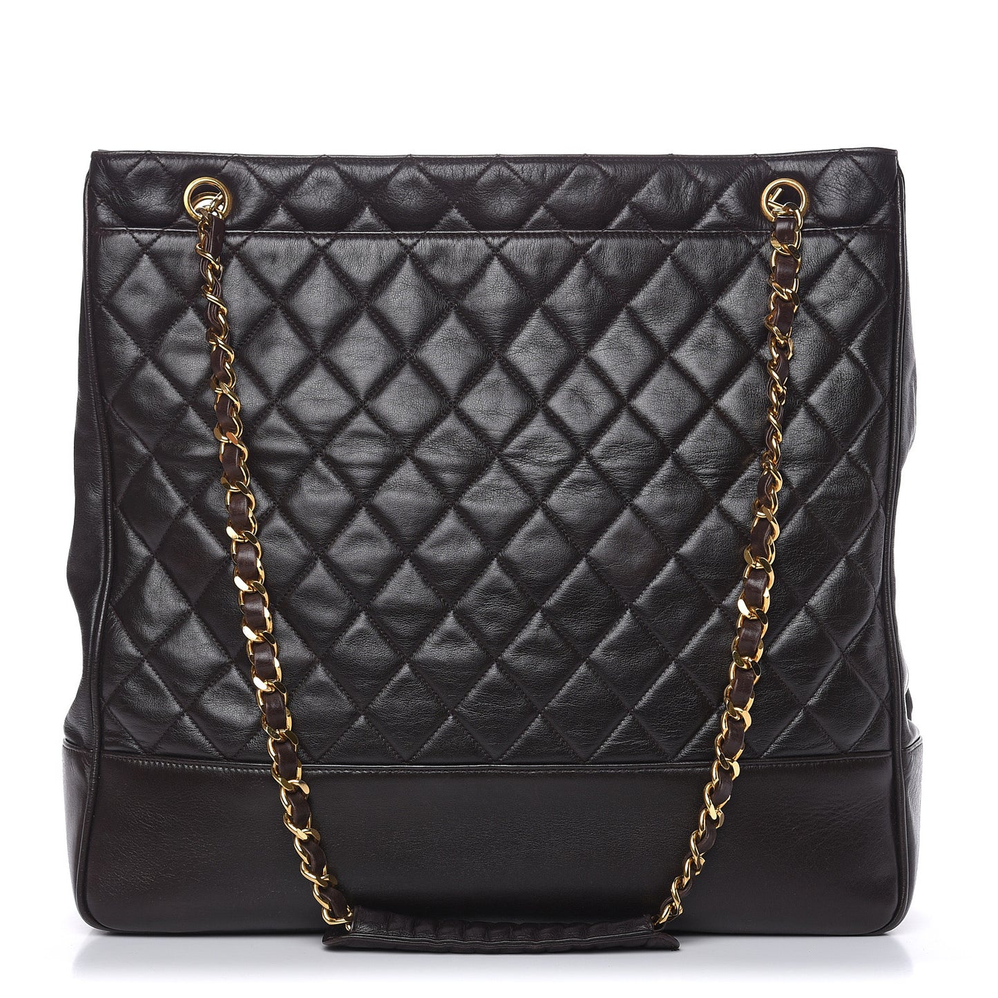 Lambskin Quilted Shopping Tote Dark Brown