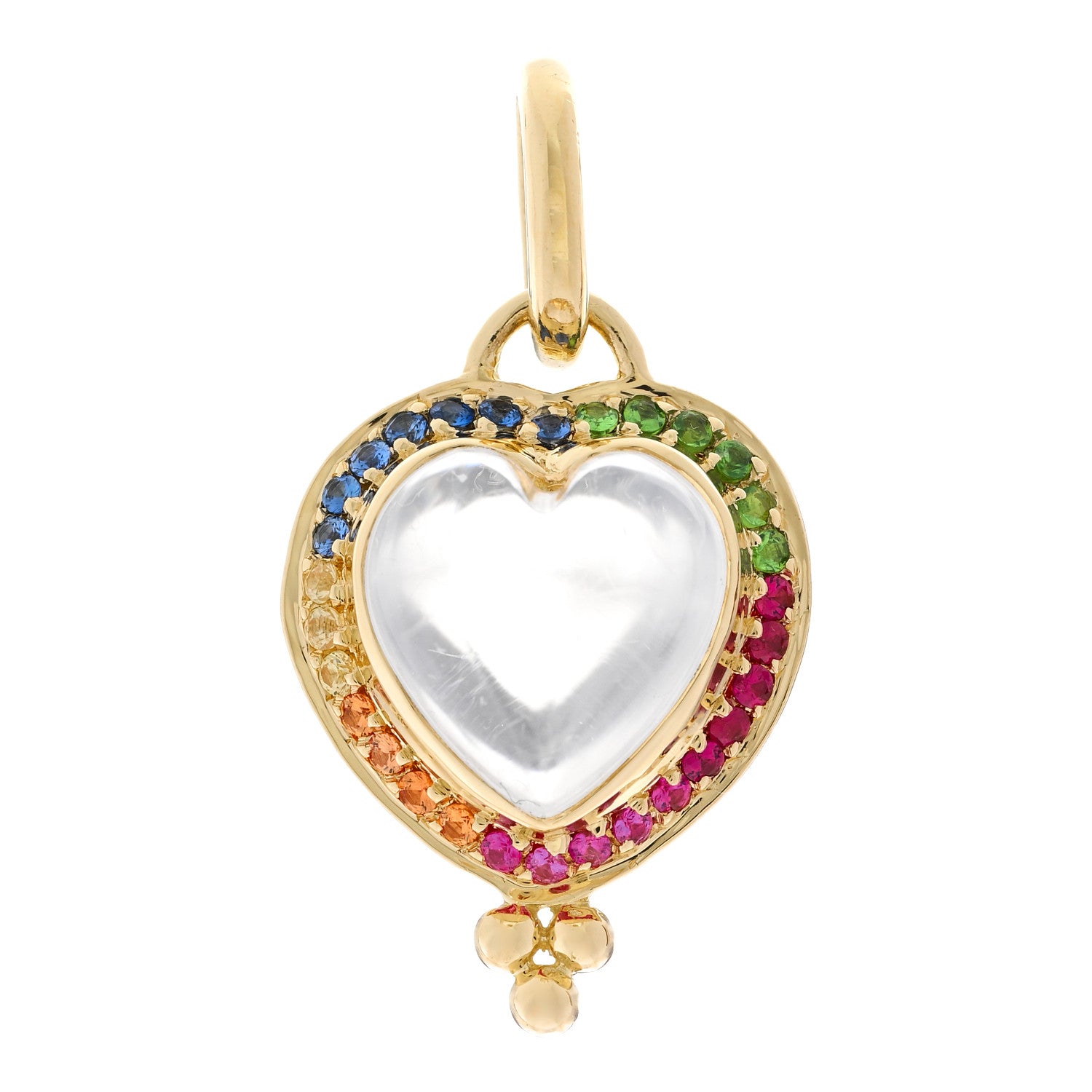 Temple St. Clair 18K Yellow Gold Rock Crystal Ruby Sapphire Tsavorite Heart Pendant 1 of 3