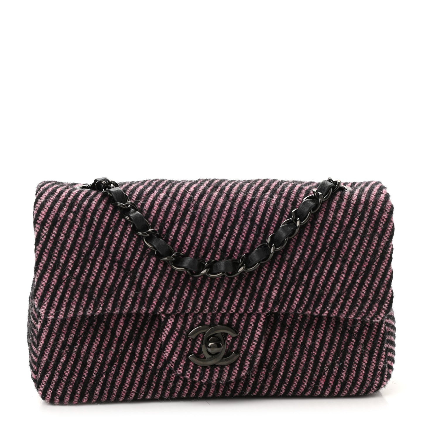 Wool Tweed Quilted Mini Rectangular Flap Pink Black