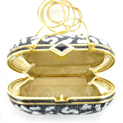 Judith Leiber Crystal Minaudiere Clutch Black White 10 of 11
