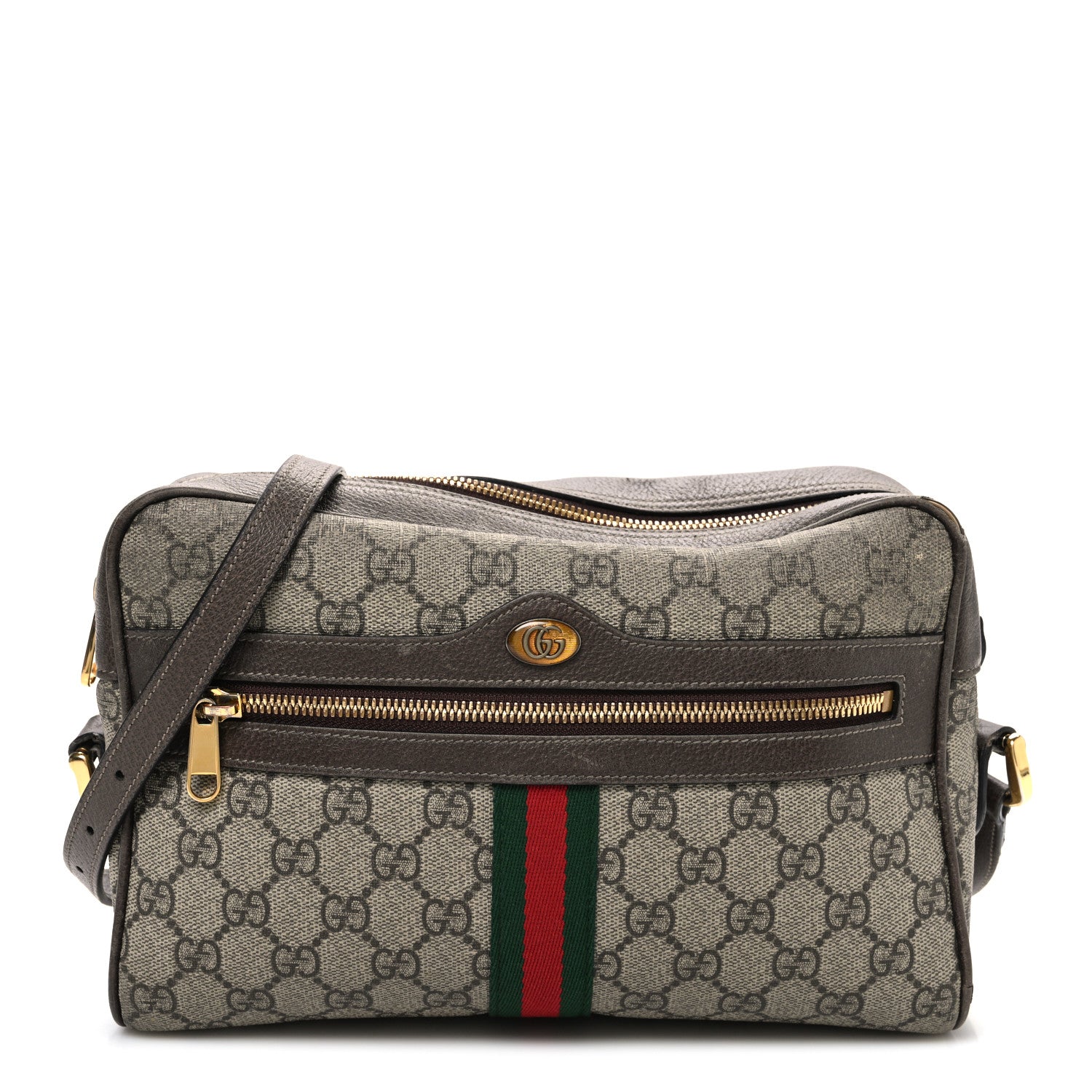 Gucci GG Supreme Monogram Web Small Ophidia Shoulder Bag Brown 1 of 10