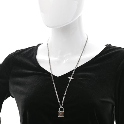 Louis Vuitton Monogram Lock Pendant Necklace Silver 2 of 6