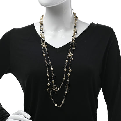 Chanel Pearl CC Long Necklace Gold White Black 2 of 6