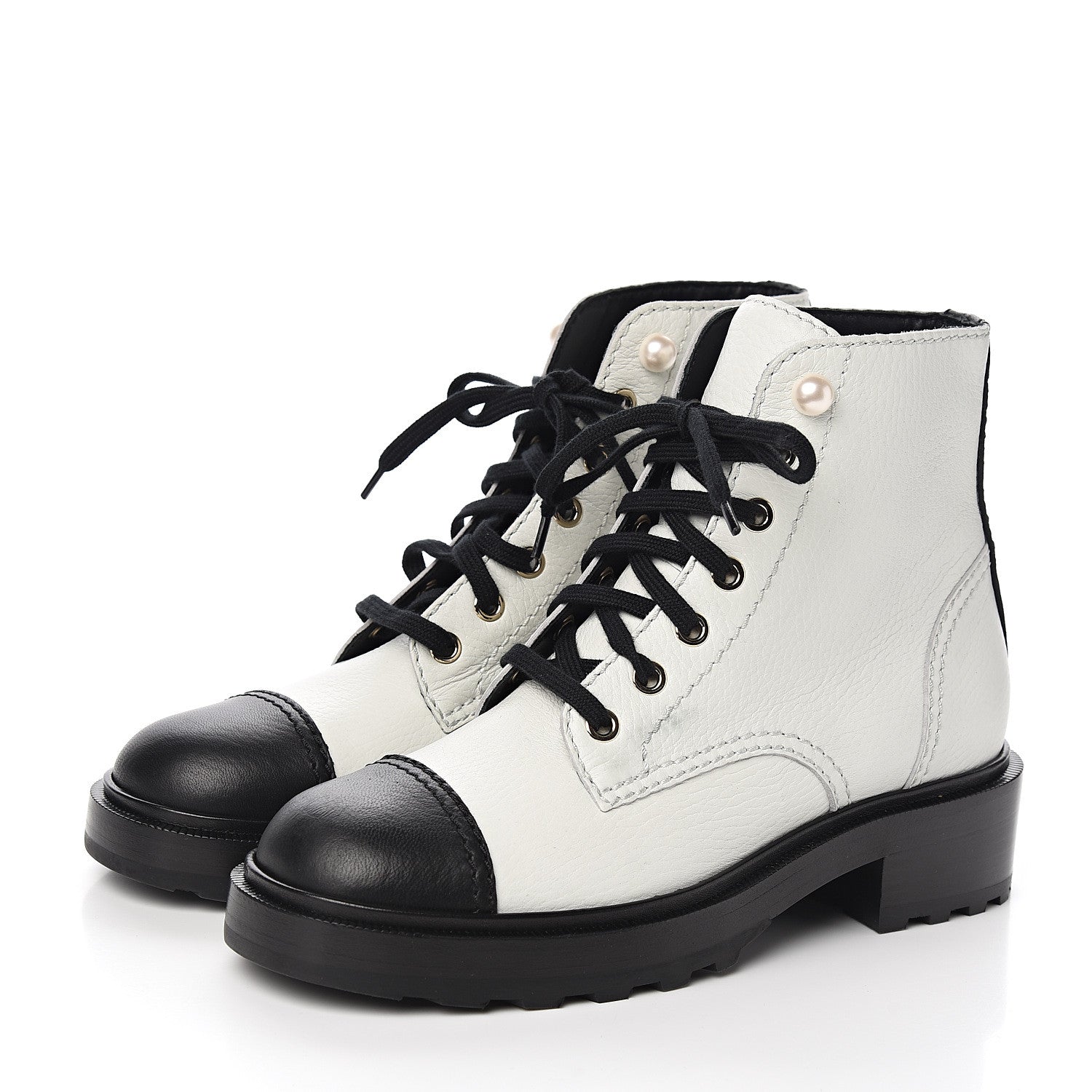 Chanel Lambskin Grained Calfskin CC Cap Toe Short Boots 37.5 White Black 3 of 10
