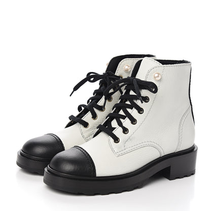 Chanel Lambskin Grained Calfskin CC Cap Toe Short Boots 37.5 White Black 3 of 10