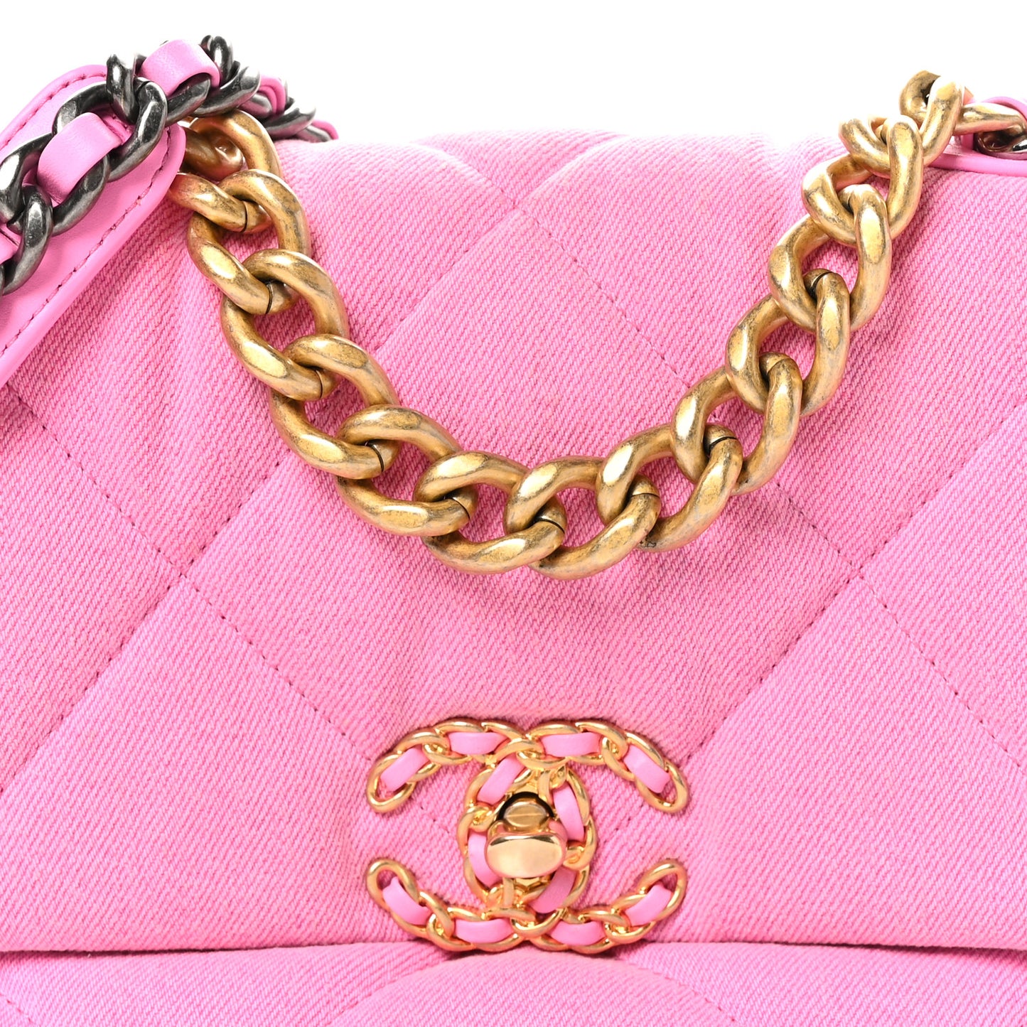 Denim Quilted Medium Chanel 19 Flap Neon Pink