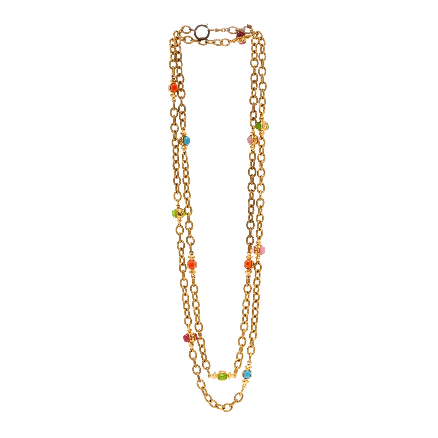Beaded Resin CC Long Necklace Gold Multicolor