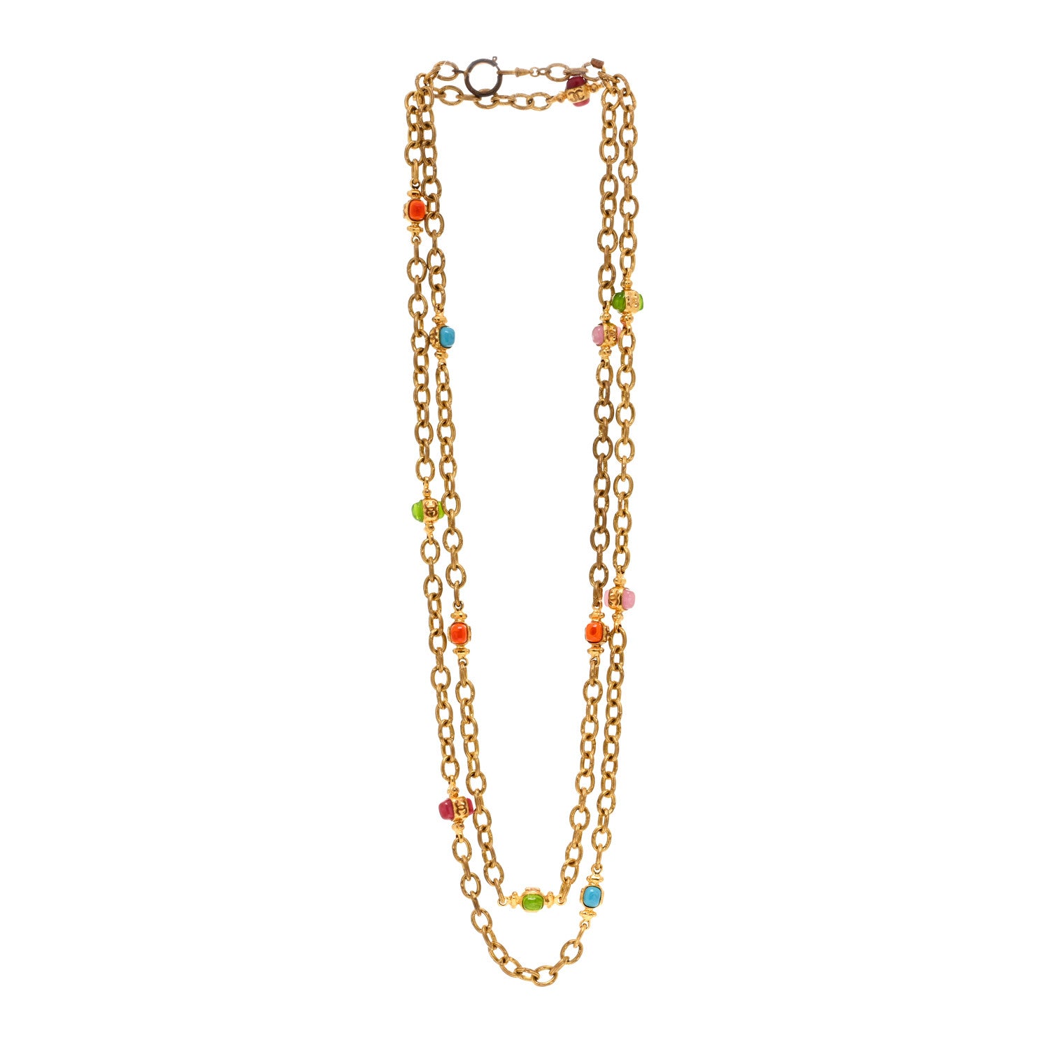 Chanel Beaded Resin CC Long Necklace Gold Multicolor 3 of 6