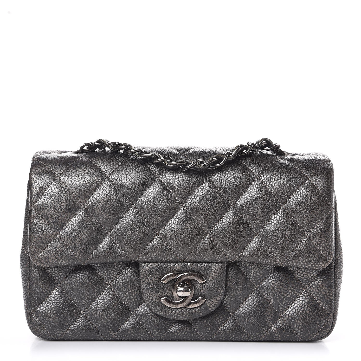 Chanel Metallic Caviar Quilted Mini Rectangular Flap Dark Grey 1 of 7