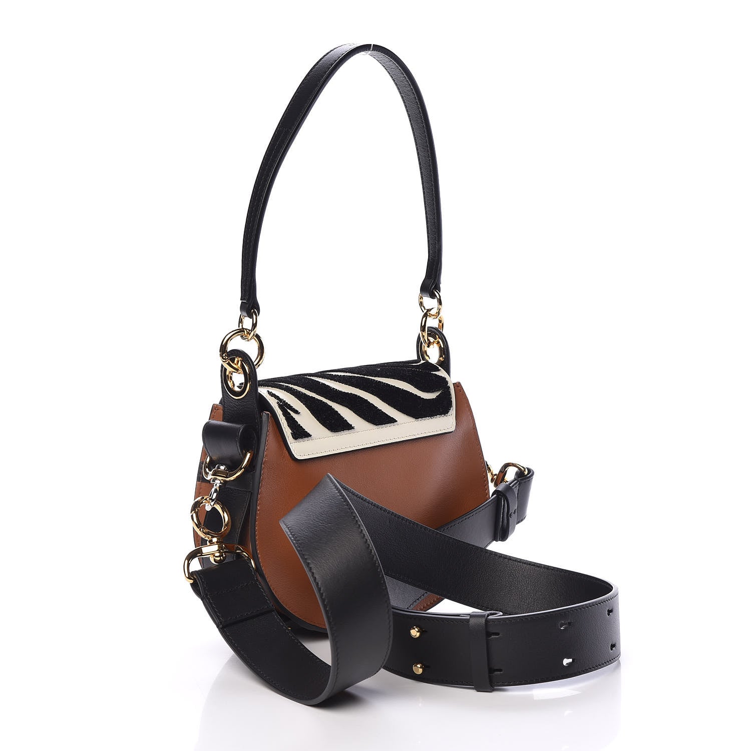Chloe Velvet Calfskin Animal Print Small Tess Bag Caramel 3 of 10