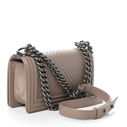 Chanel Calfskin Chevron Quilted Small Boy Flap Taupe 3 of 10
