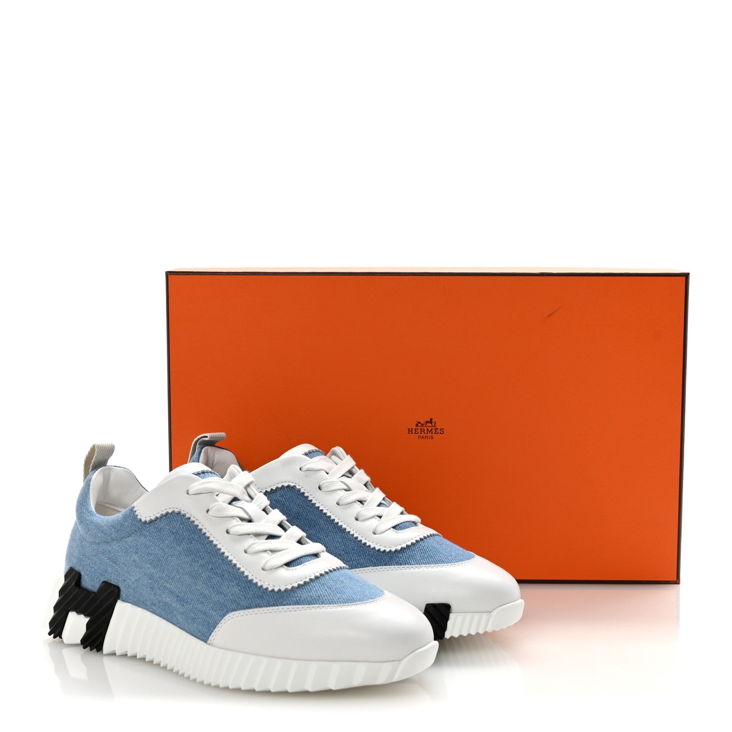 Hermes Denim Calfskin Bouncing Sneakers 37.5 Bleu Clair White 9 of 9