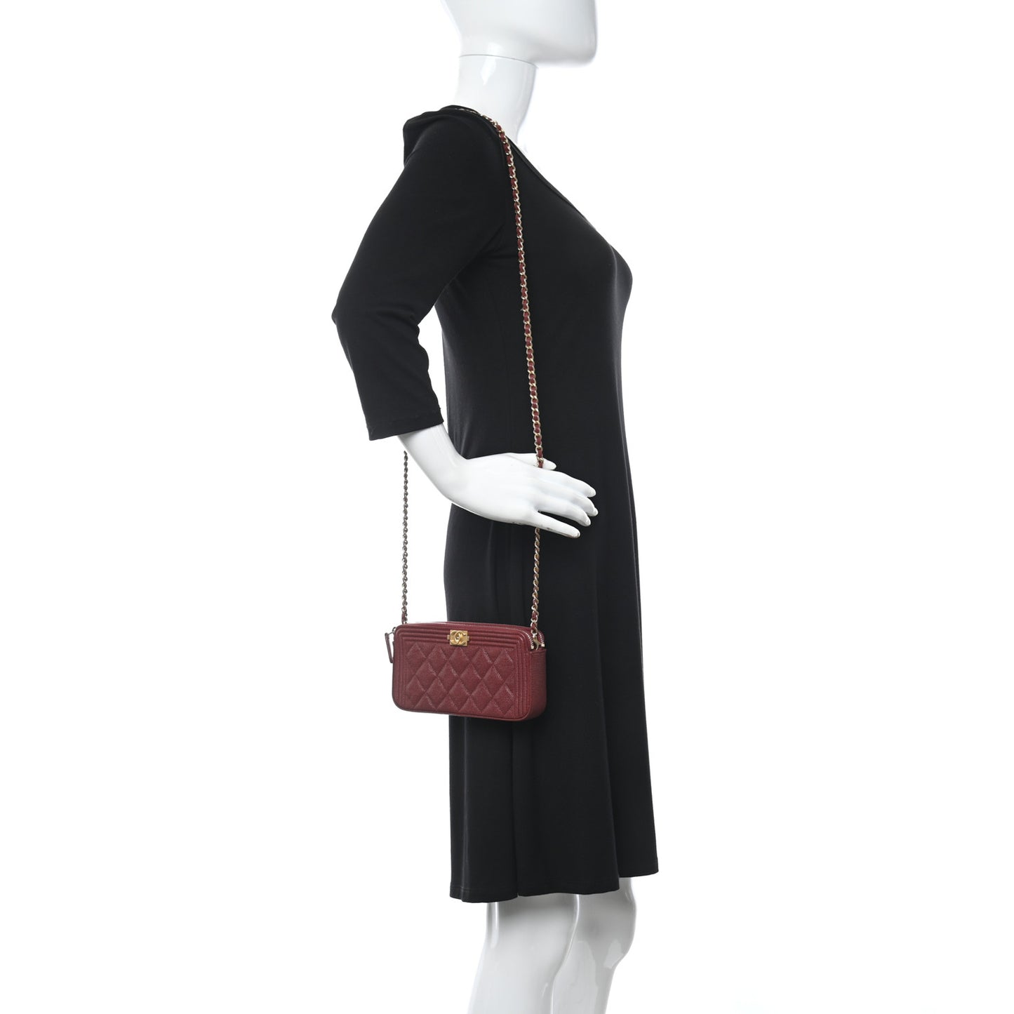 Caviar Quilted Small Boy Clutch With Chain Burgundy