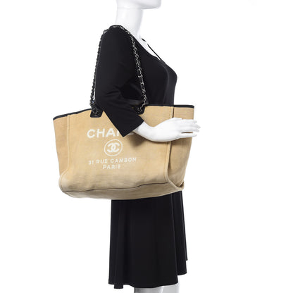 Chanel Canvas Large Deauville Tote Beige Black 2 of 10