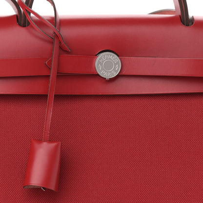 Hermes Vache Hunter Toile Herbag Zip 31 PM Rouge Grenat 8 of 11
