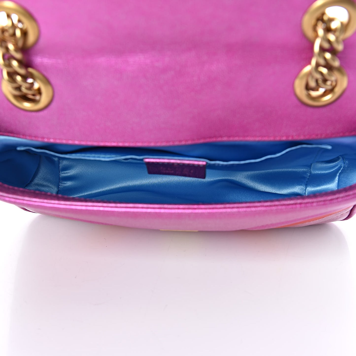 Metallic Calfskin Matelasse Mini GG Marmont Shoulder Bag Fuchsia