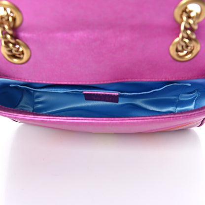 Gucci Metallic Calfskin Matelasse Mini GG Marmont Shoulder Bag Fuchsia 7 of 9