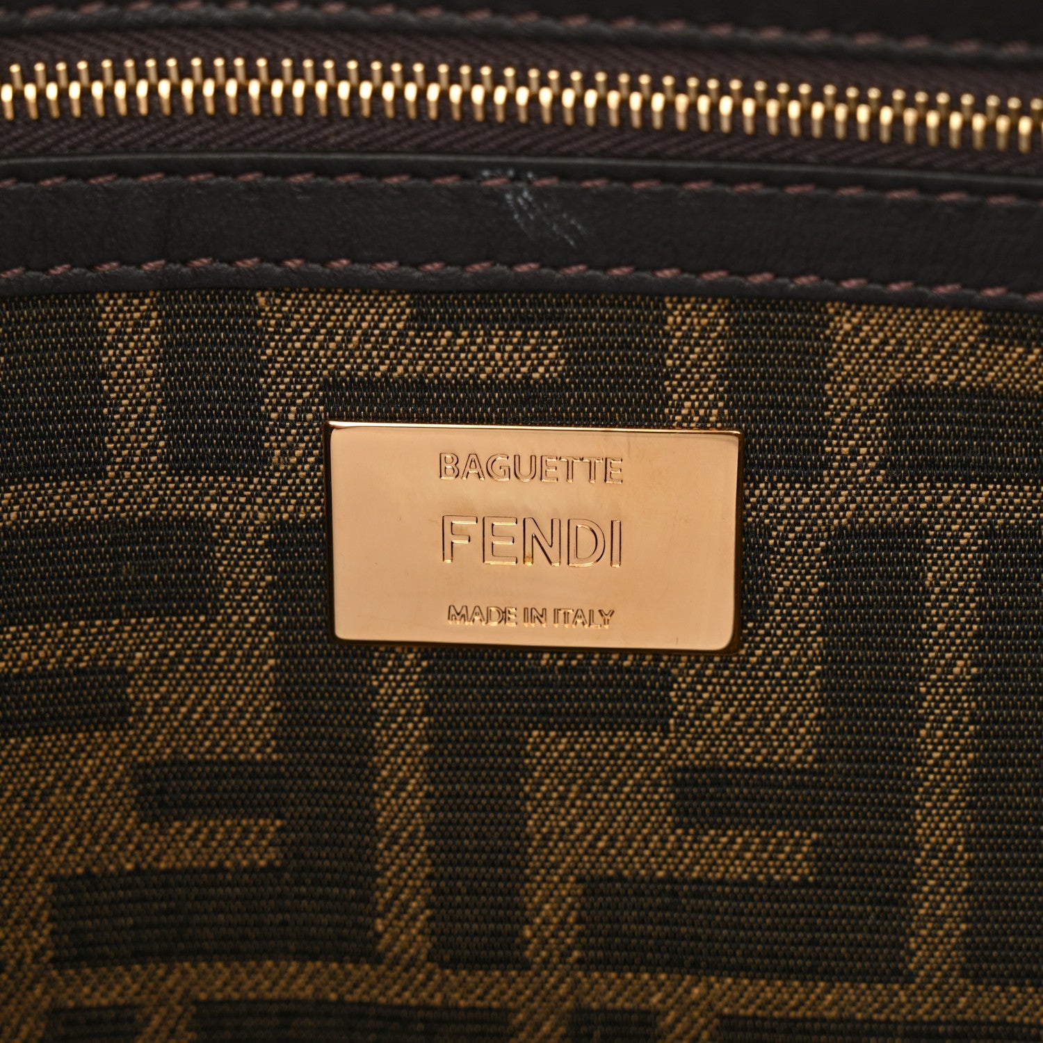 Fendi Fabric Jacquard FF 1974 Medium Baguette Tobacco Moro Black 6 of 11