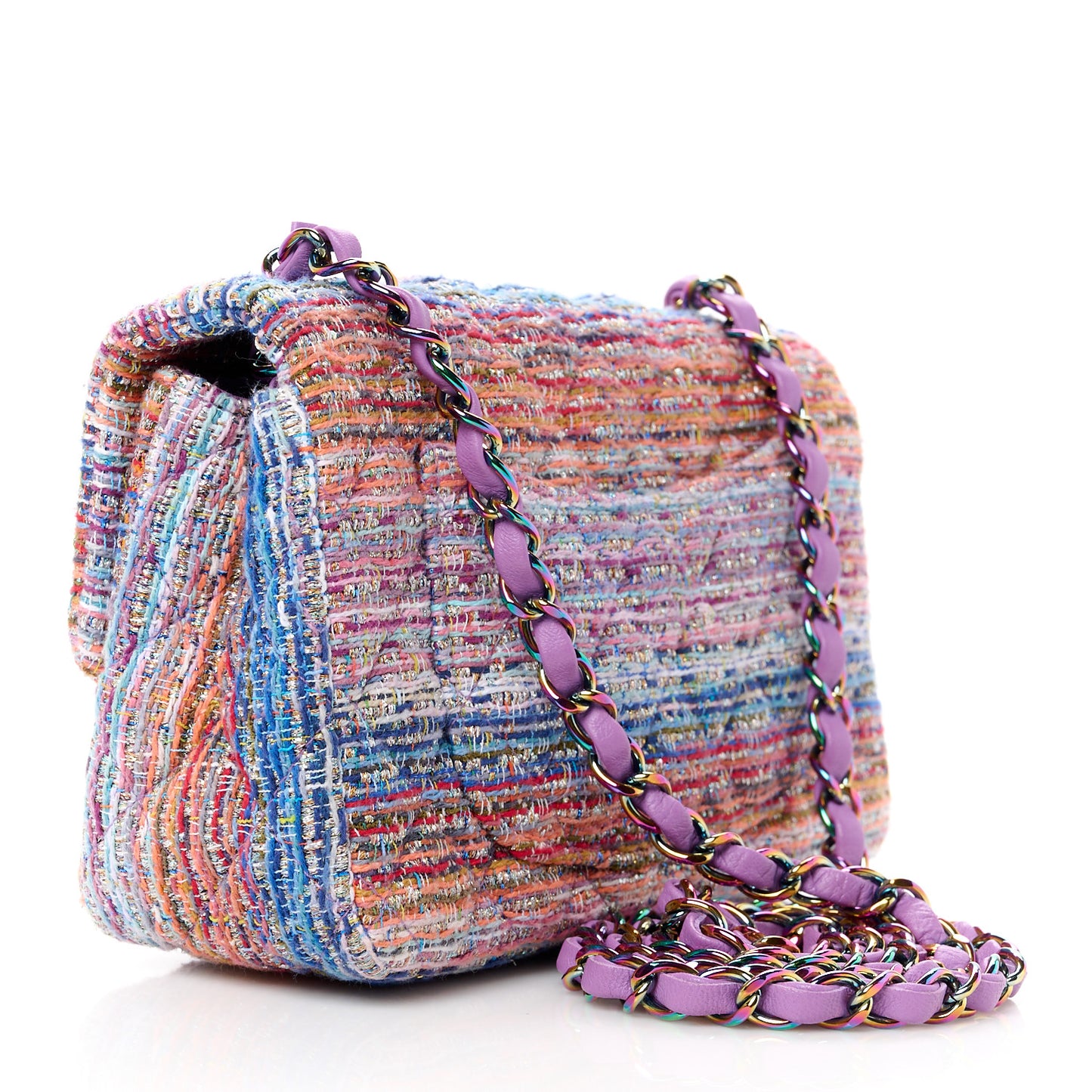 Tweed Quilted Mini Rectangular Flap Blue Pink Orange