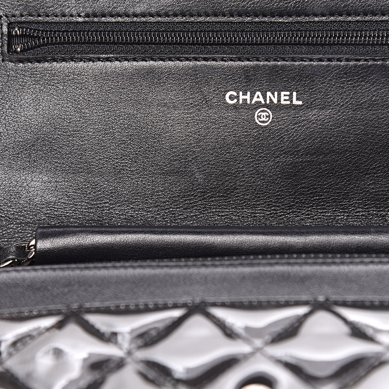 Chanel Striated Patent Quilted Wallet on Chain WOC Black 11 of 12