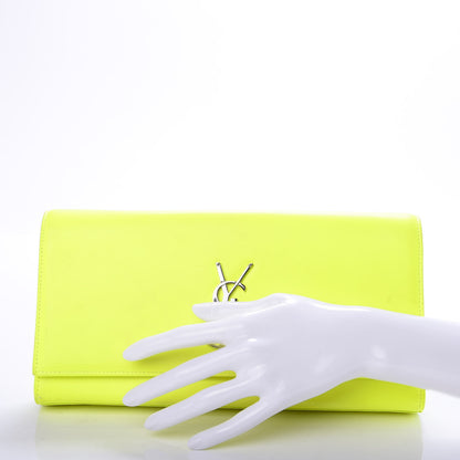 Saint Laurent Calfskin Classic Monogram Clutch Neon Yellow 2 of 11