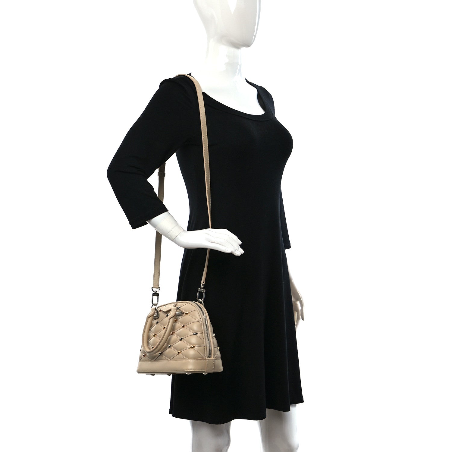 Louis Vuitton Lambskin Quilted Studded Alma BB Beige 2 of 8