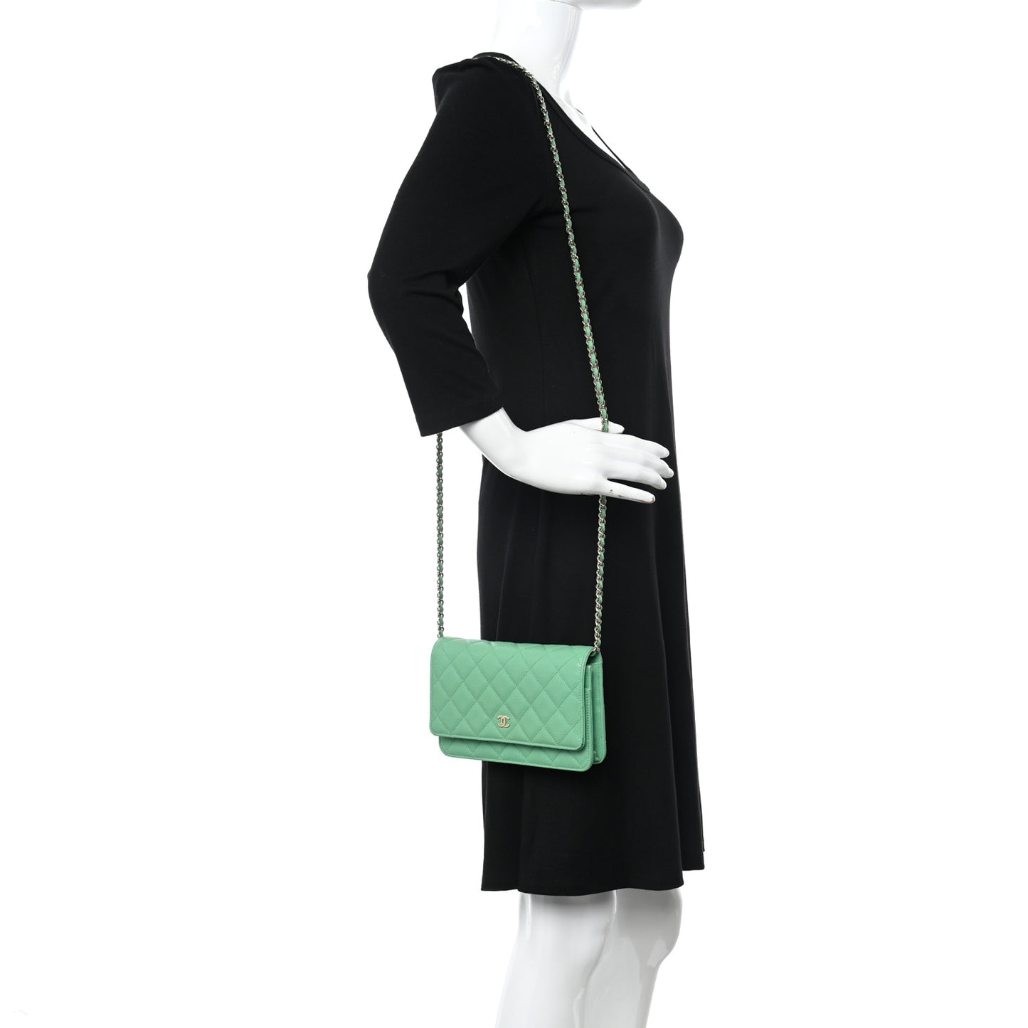 Caviar Quilted Wallet on Chain WOC Light Green
