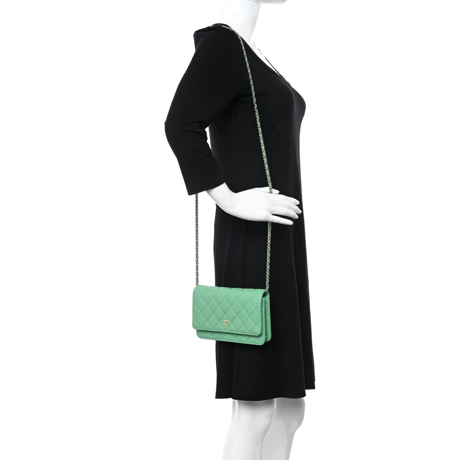Chanel Caviar Quilted Wallet on Chain WOC Light Green 3 of 11