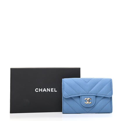 Chanel Caviar Flat Chevron Quilted Flap Card Holder Blue 9 of 9