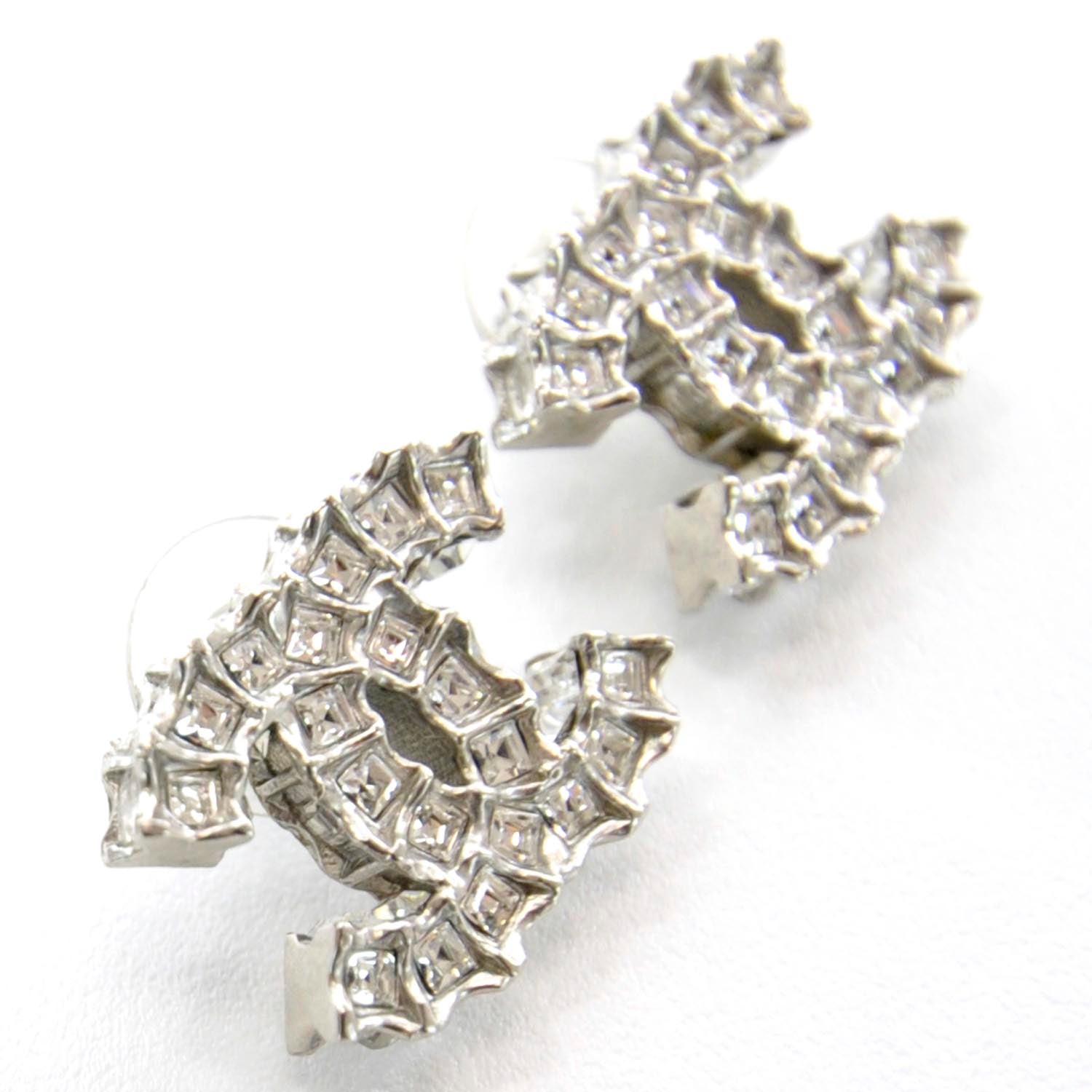 Chanel Baguette Crystal CC Earrings Silver 2 of 5