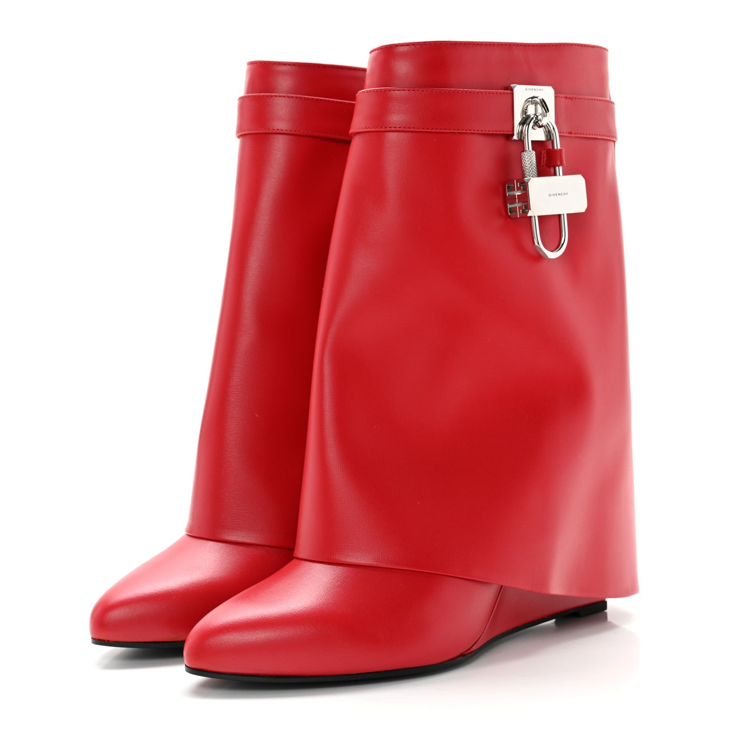 Calfskin Shark Lock Ankle Boots 42 Red