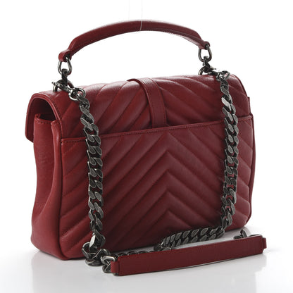 Saint Laurent Sheepskin Matelasse Chevron Monogram Medium College Bag Rouge 3 of 10