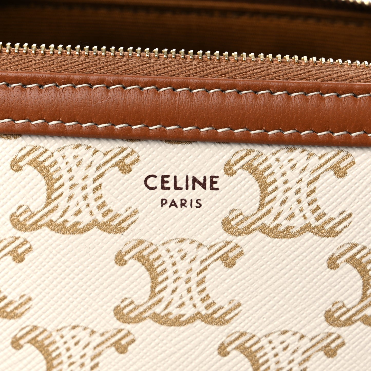 Lambskin Triomphe Canvas Clutch With Chain White Tan