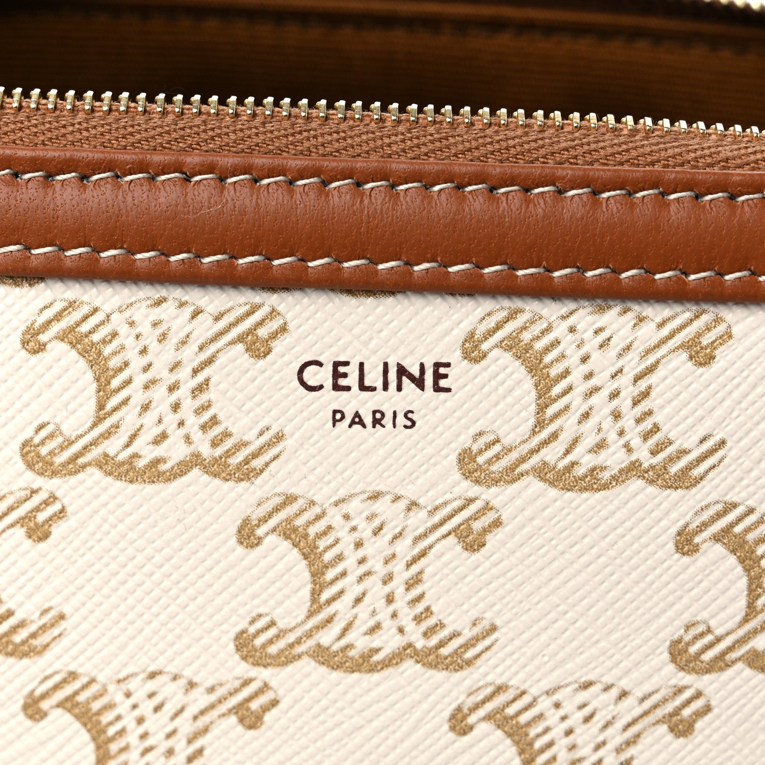 Celine Lambskin Triomphe Canvas Clutch With Chain White Tan 6 of 9