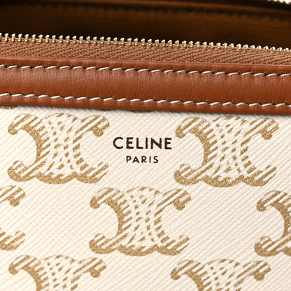 Celine Lambskin Triomphe Canvas Clutch With Chain White Tan 6 of 9