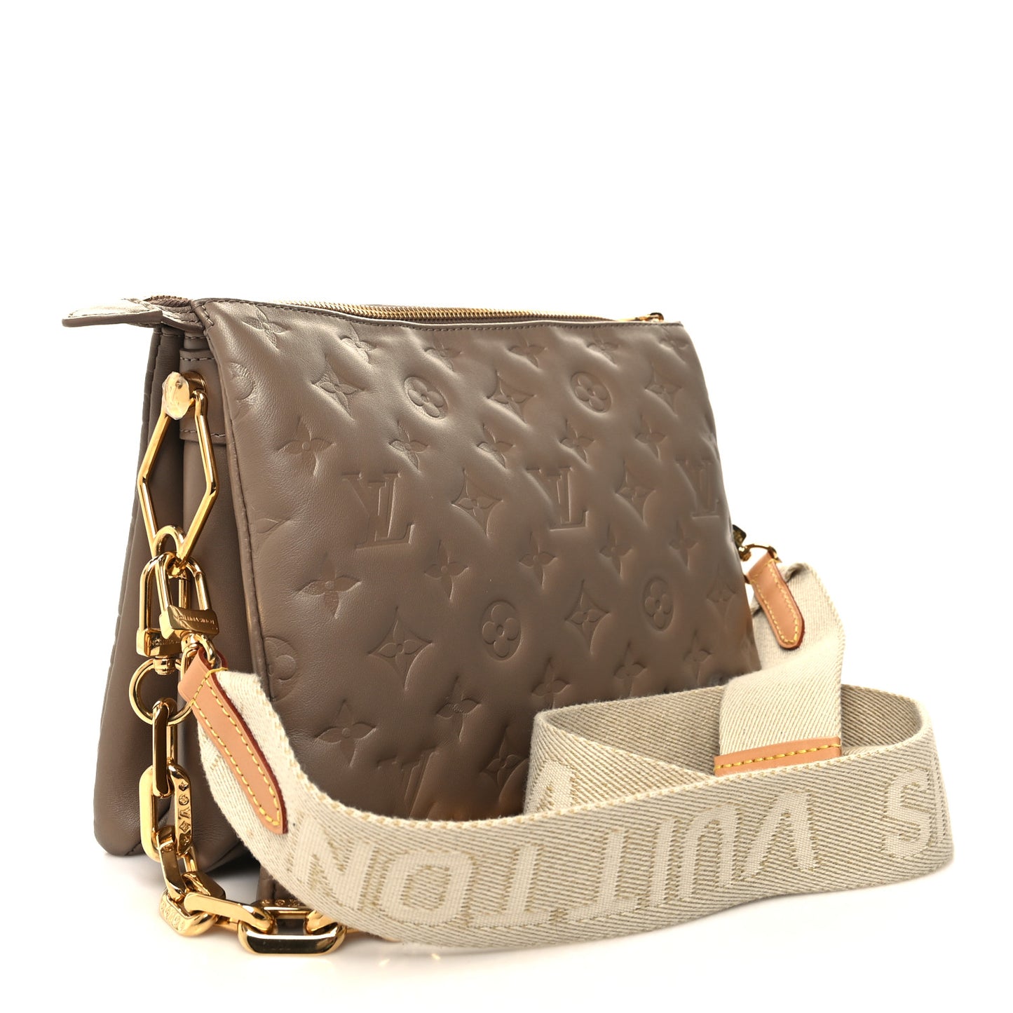 Lambskin Embossed Monogram Coussin PM Taupe