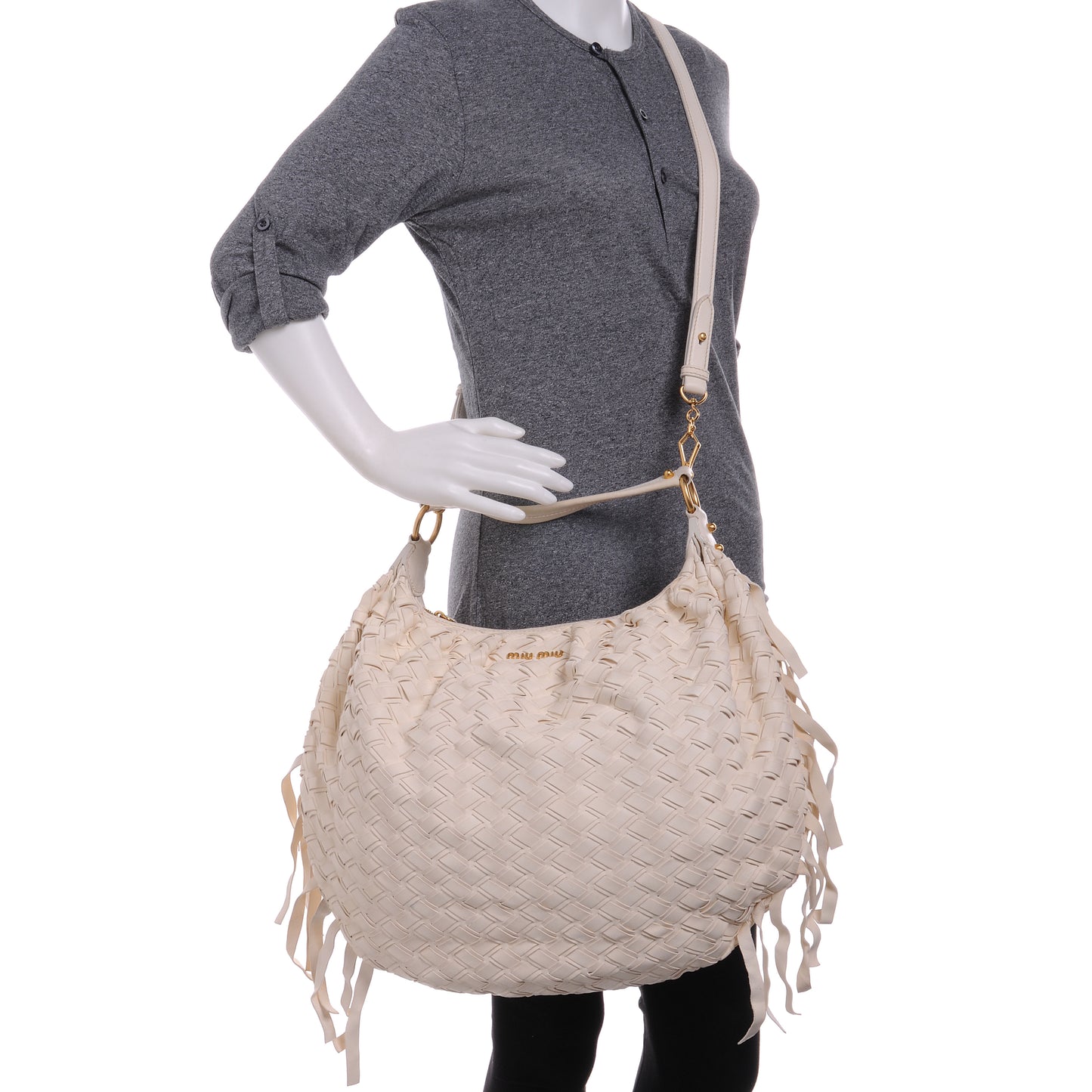 Woven Leather Fringe Hobo